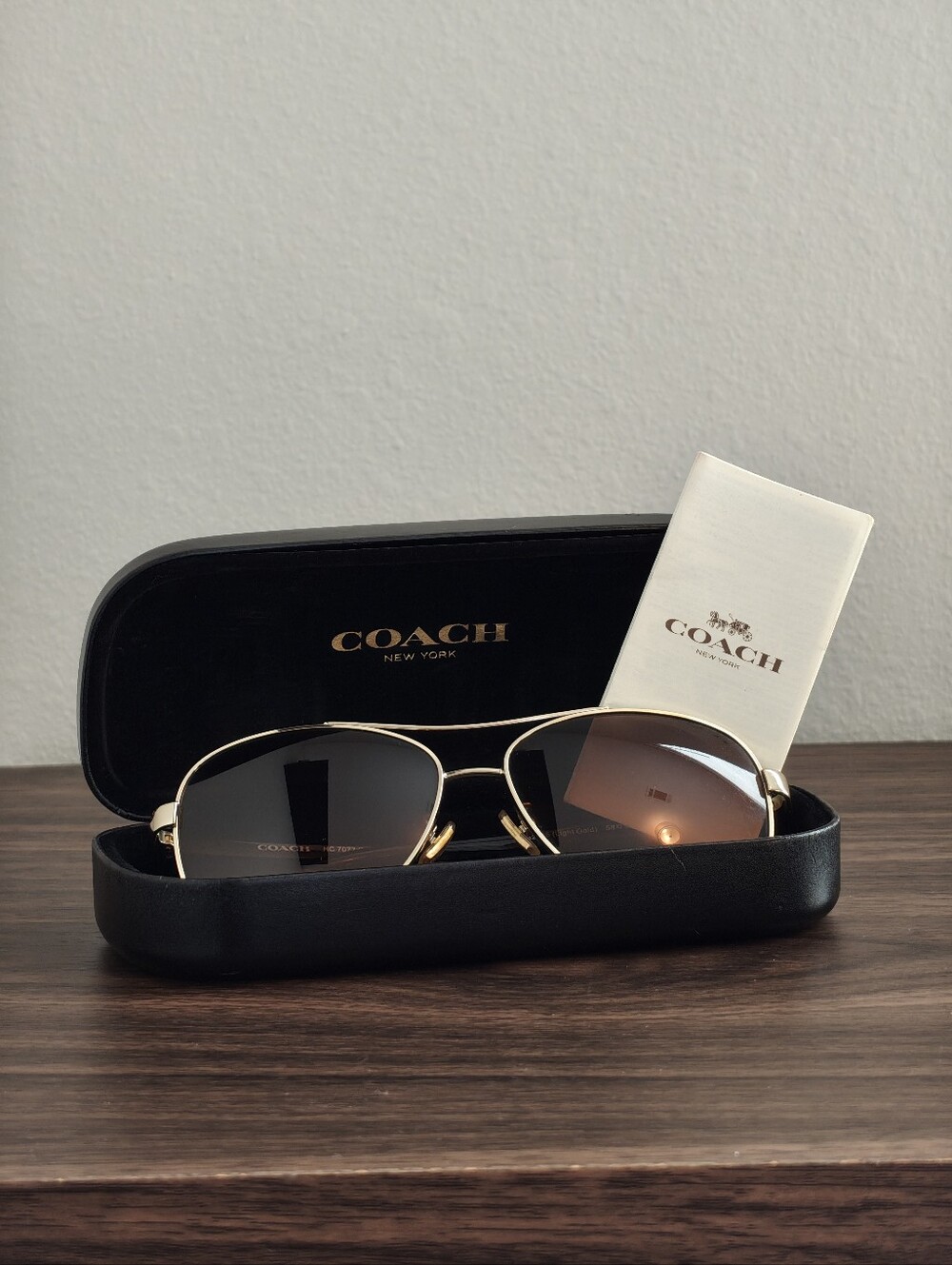 Authentic COACH Gold Frame Black Lens Aviator Sunglasses